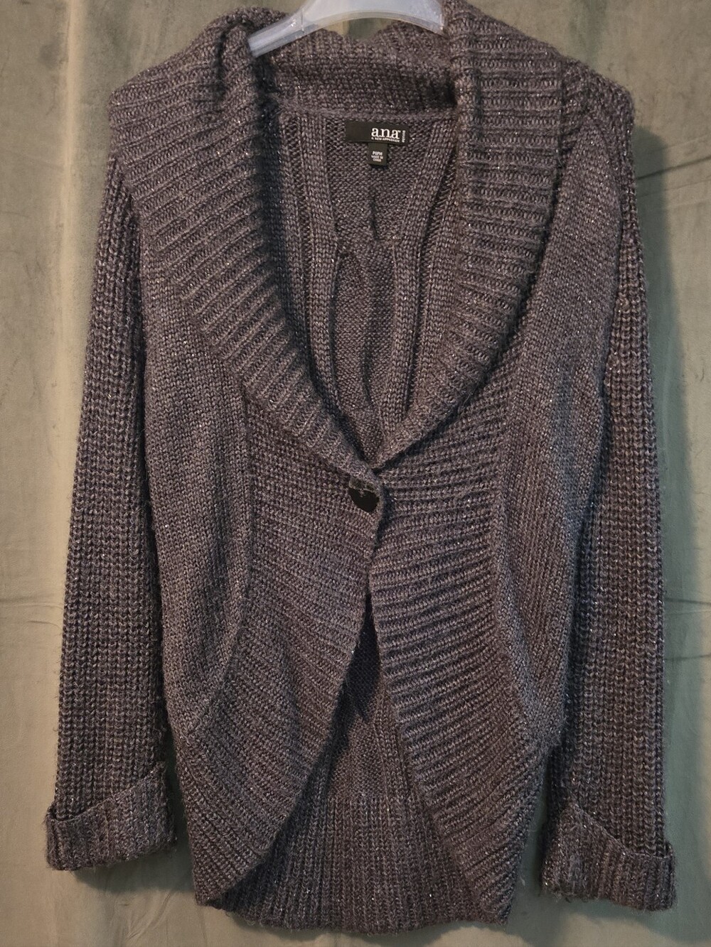 a.n.a Heather Navy Shawl-Collar Knit Cardigan